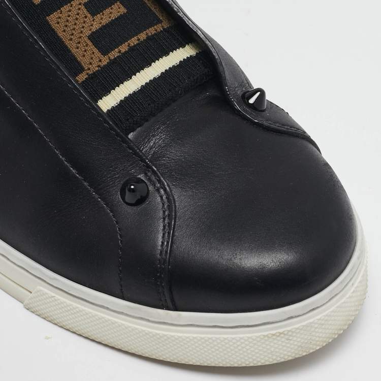 Pre Owned Fendi Black Leather Rocko Click Slip On Sneakers Size 38