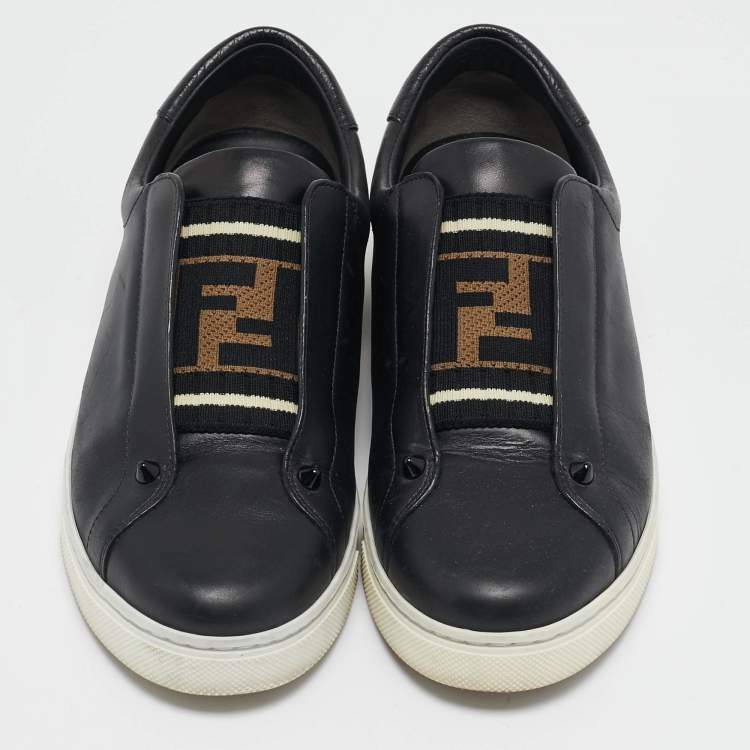 Pre Owned Fendi Black Leather Rocko Click Slip On Sneakers Size 38