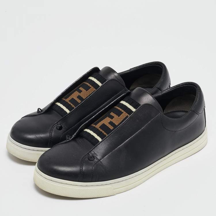 Pre Owned Fendi Black Leather Rocko Click Slip On Sneakers Size 38
