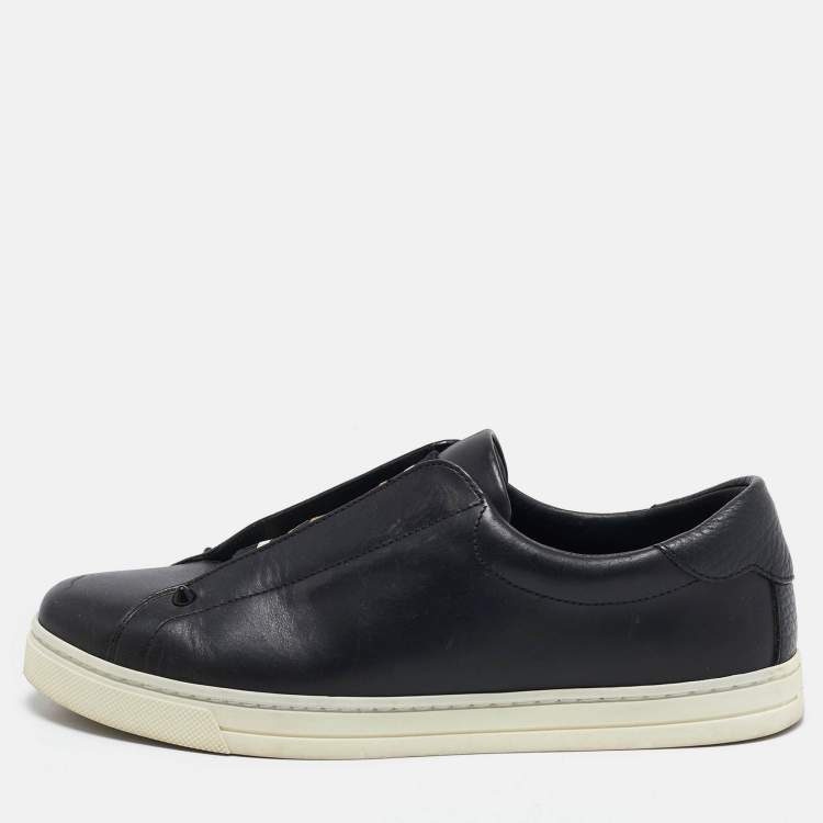 Pre Owned Fendi Black Leather Rocko Click Slip On Sneakers Size 38
