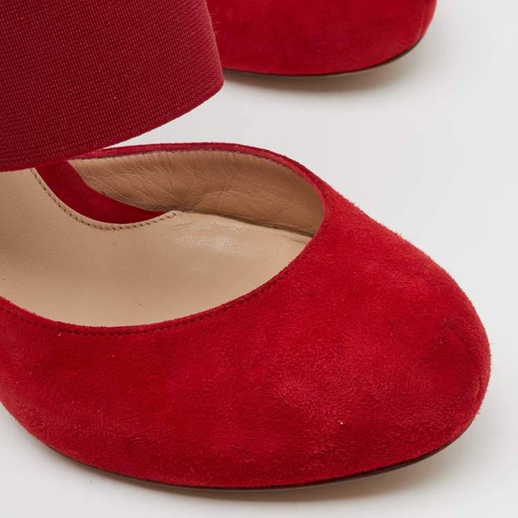 Pre Owned Fendi Red Suede and Stretch Band Ankle Platform Sandals Size 40