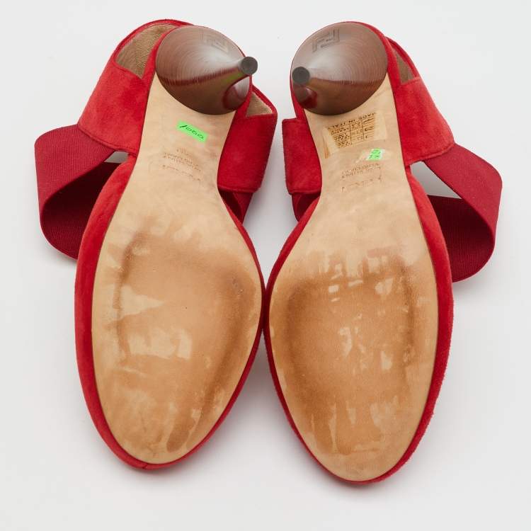 Pre Owned Fendi Red Suede and Stretch Band Ankle Platform Sandals Size 40