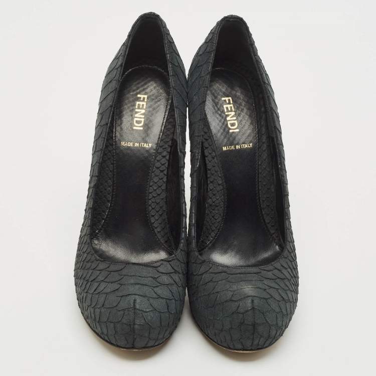 Pre Owned Fendi Dark Grey Python Embossed Leather Superstar Platform Pumps Size 38