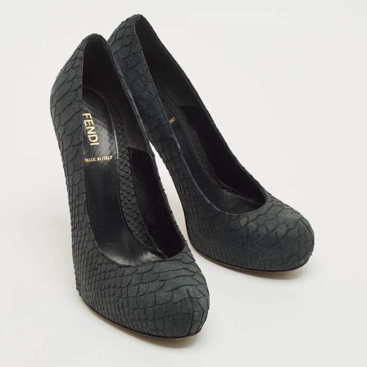 Pre Owned Fendi Dark Grey Python Embossed Leather Superstar Platform Pumps Size 38