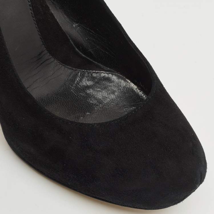 Pre Owned Fendi Black Suede Platform Logo Heel Pumps Size 38