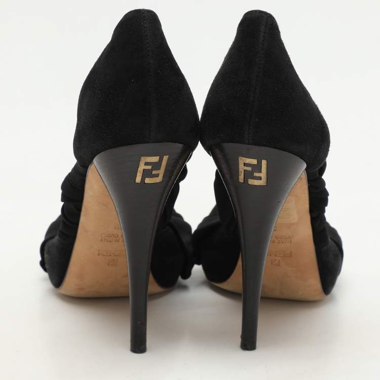 Pre Owned Fendi Black Suede And Fabric Criss Cross Pumps 39