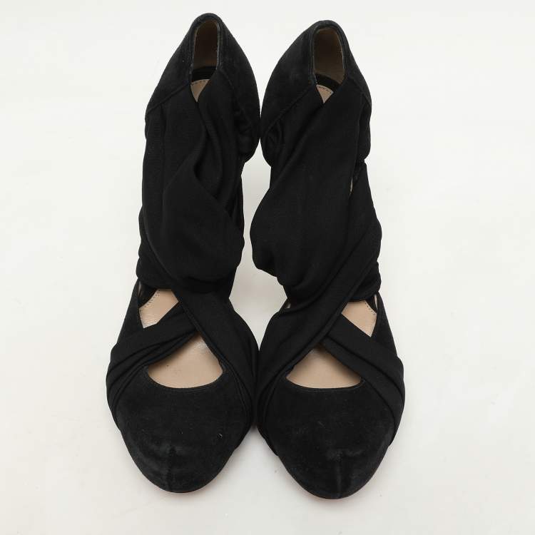Pre Owned Fendi Black Suede And Fabric Criss Cross Pumps 39