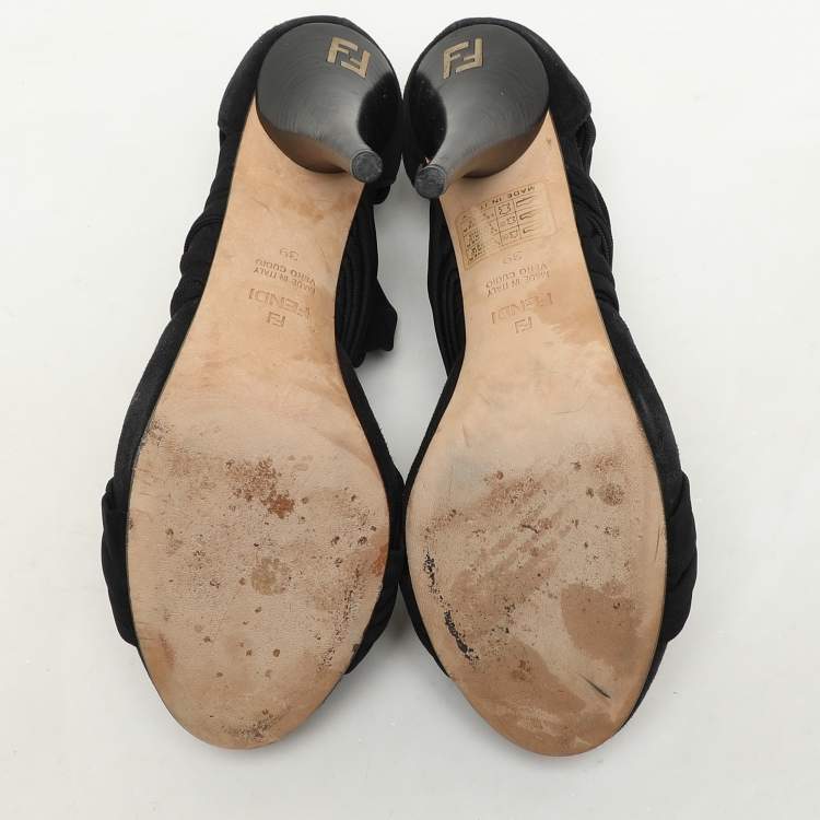 Pre Owned Fendi Black Suede And Fabric Criss Cross Pumps 39