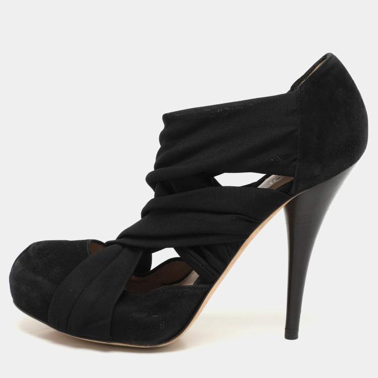 Pre Owned Fendi Black Suede And Fabric Criss Cross Pumps 39