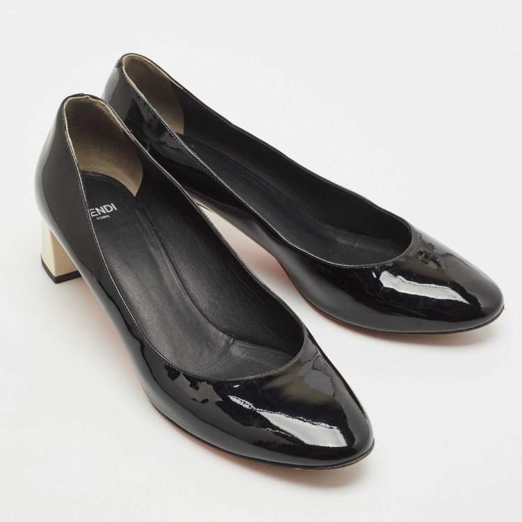 Pre Owned Fendi Black Patent Leather Eloise Round Toe Pumps Size 39.5