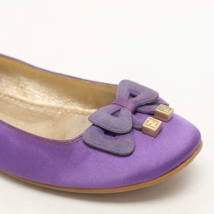 Pre Owned Fendi Purple Satin and Suede Embellished Ballet Flats Size 37