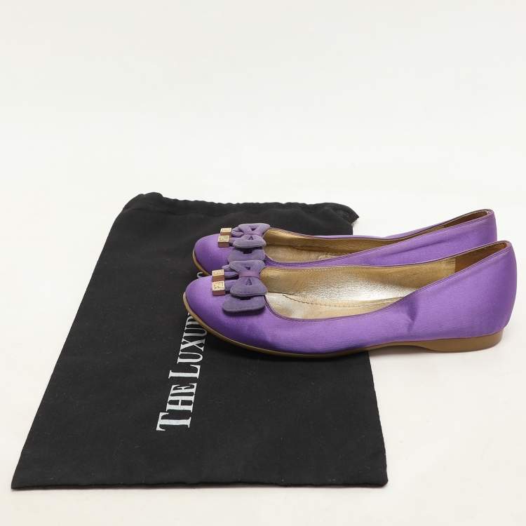 Pre Owned Fendi Purple Satin and Suede Embellished Ballet Flats Size 37