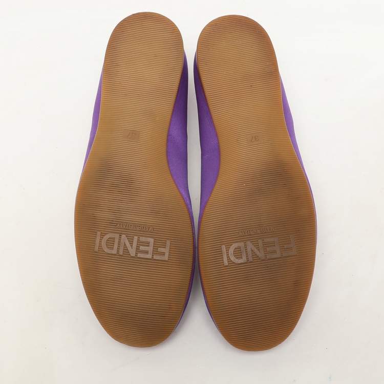 Pre Owned Fendi Purple Satin and Suede Embellished Ballet Flats Size 37