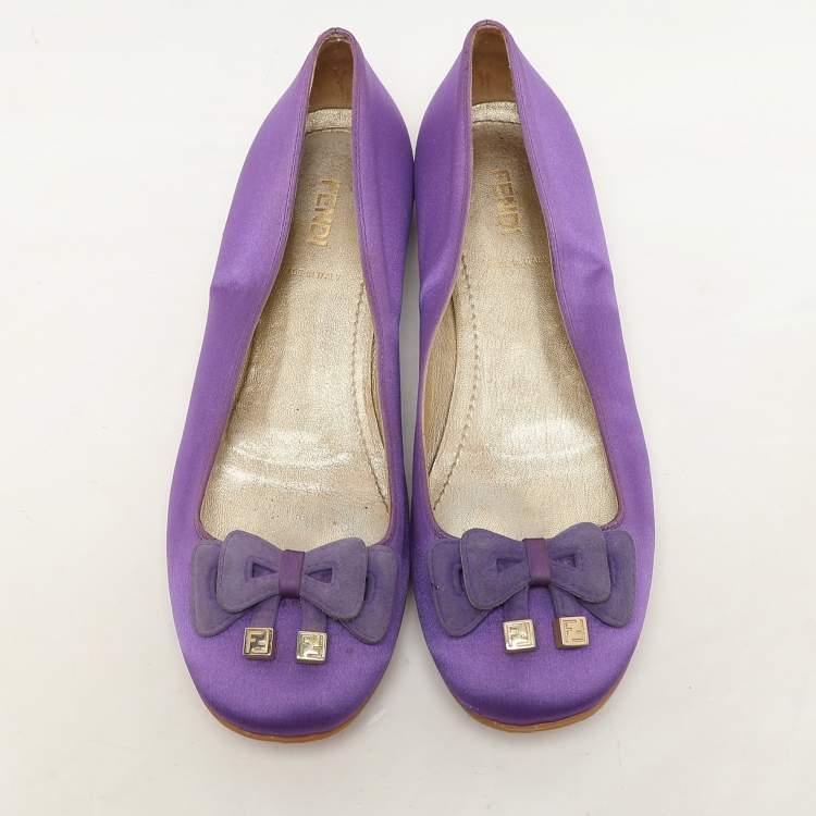 Pre Owned Fendi Purple Satin and Suede Embellished Ballet Flats Size 37