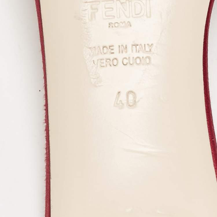 Pre Owned Fendi Red Satin Logo Embroidered Block Heel Slide Sandals Size 40