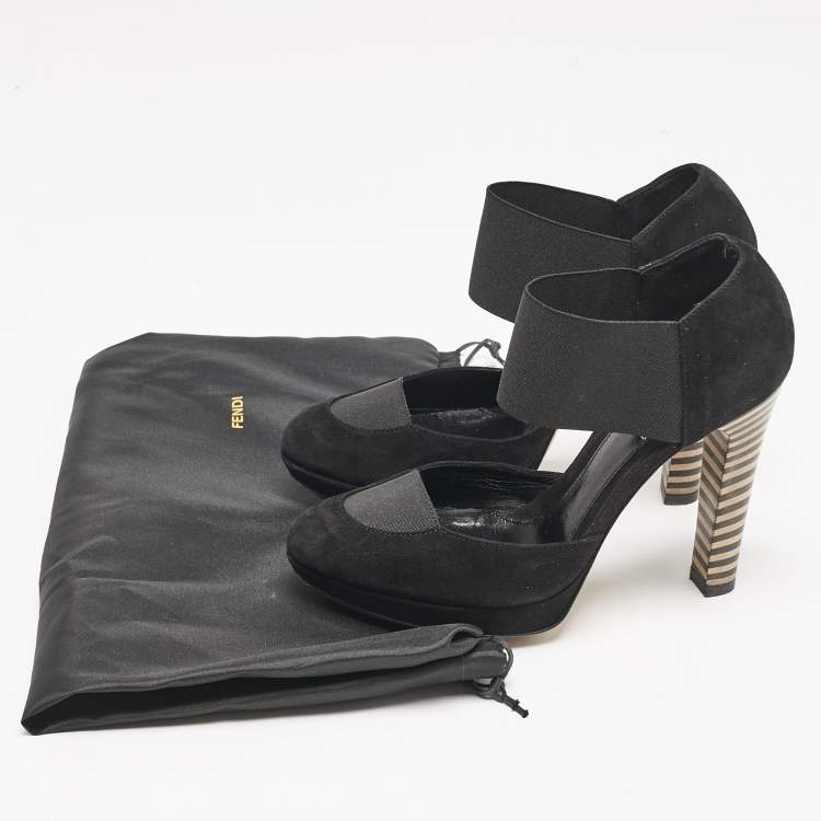 Pre Owned Fendi Black Suede and Elastic Band D'orsay Pumps Size 36