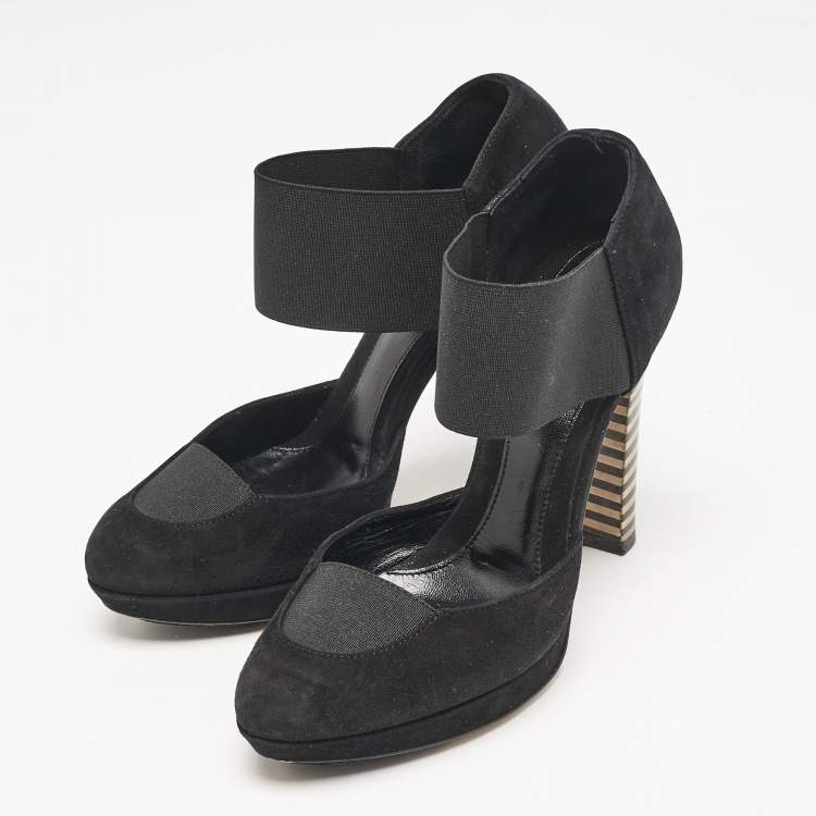 Pre Owned Fendi Black Suede and Elastic Band D'orsay Pumps Size 36