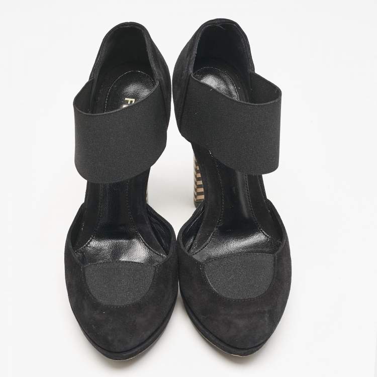 Pre Owned Fendi Black Suede and Elastic Band D'orsay Pumps Size 36