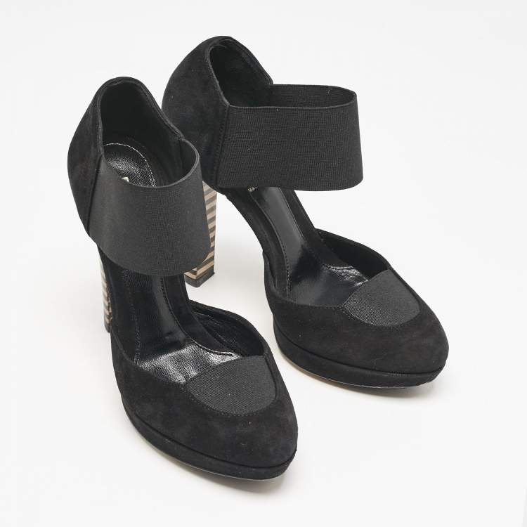 Pre Owned Fendi Black Suede and Elastic Band D'orsay Pumps Size 36