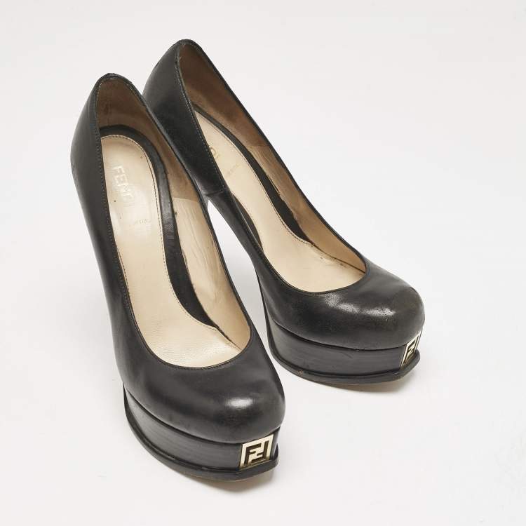 Pre Owned Fendi Black Leather Fendista Platform Pumps Size 38