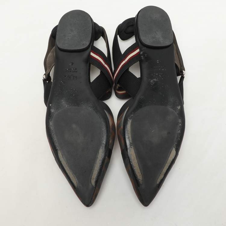 Pre Owned Fendi Black/Brown Zucca Mesh and Fabric Colibri Slingback Flats Size 40