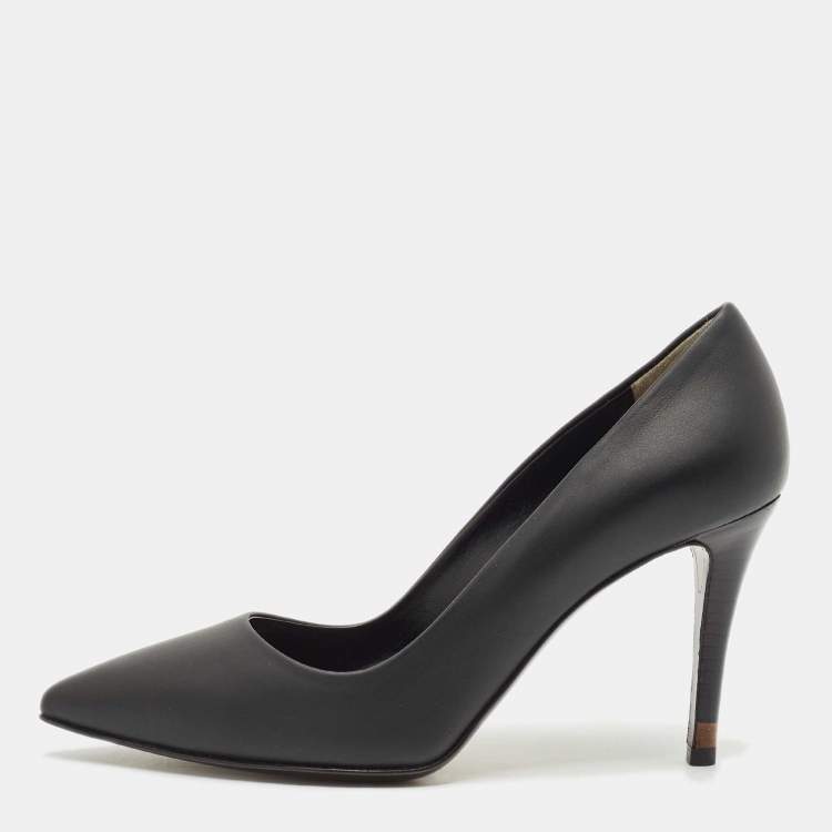 Pre Owned Fendi Black Leather Pointed Toe Pumps Size 35.5