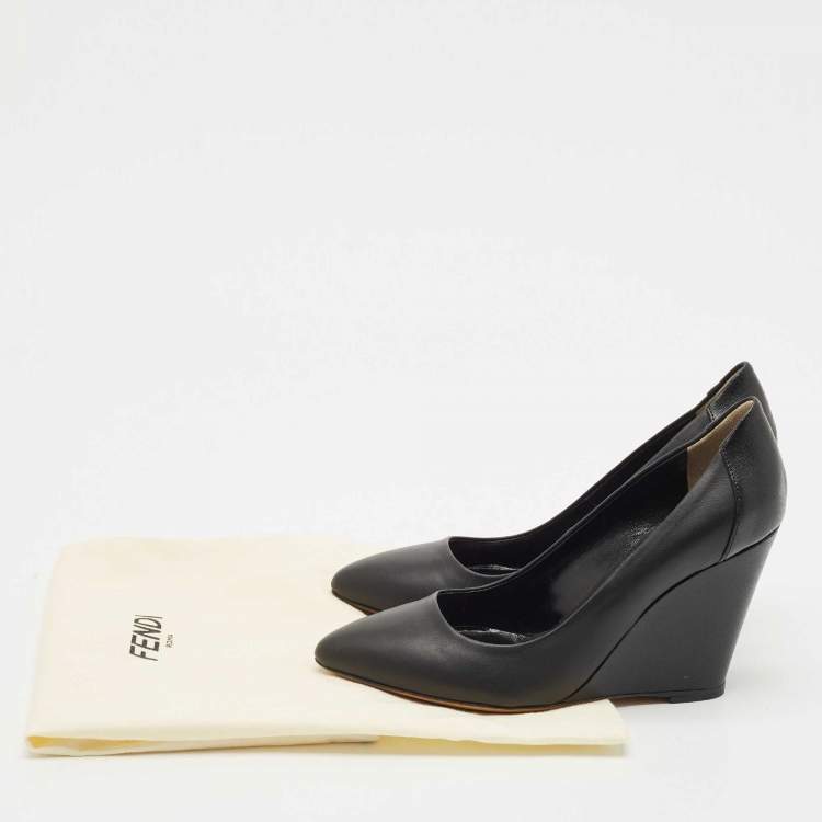 Pre Owned Fendi Black Leather Wedge Pumps Size 36