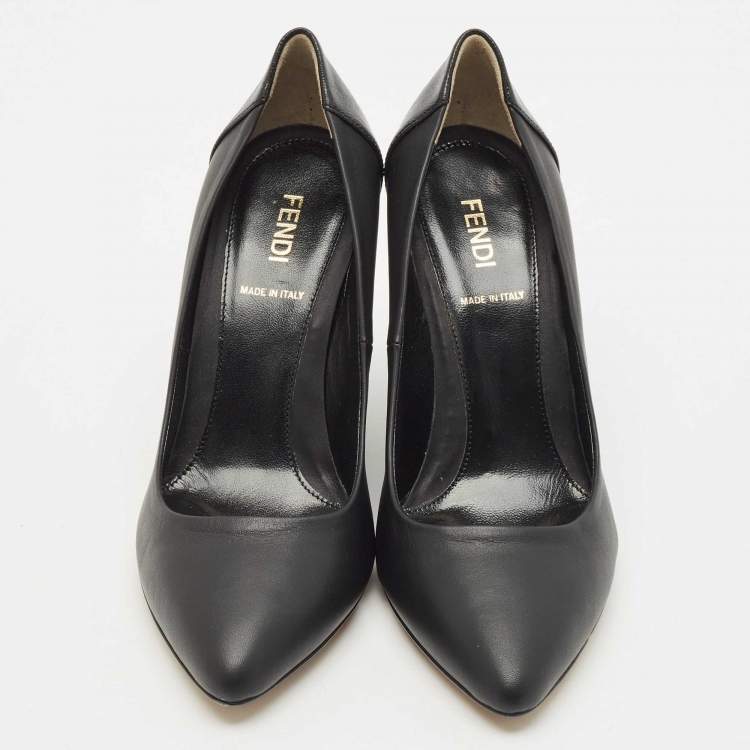 Pre Owned Fendi Black Leather Wedge Pumps Size 36