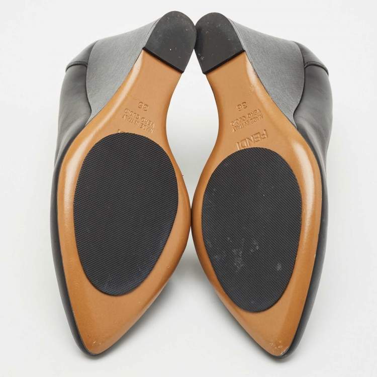 Pre Owned Fendi Black Leather Wedge Pumps Size 36