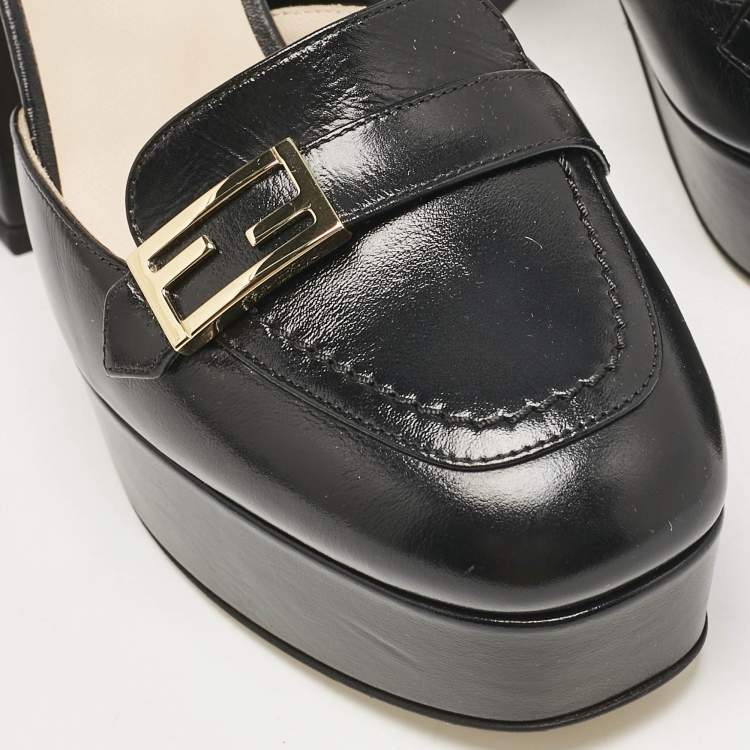 Pre Owned Fendi Black Leather Promenade Platform Sandals Size 37