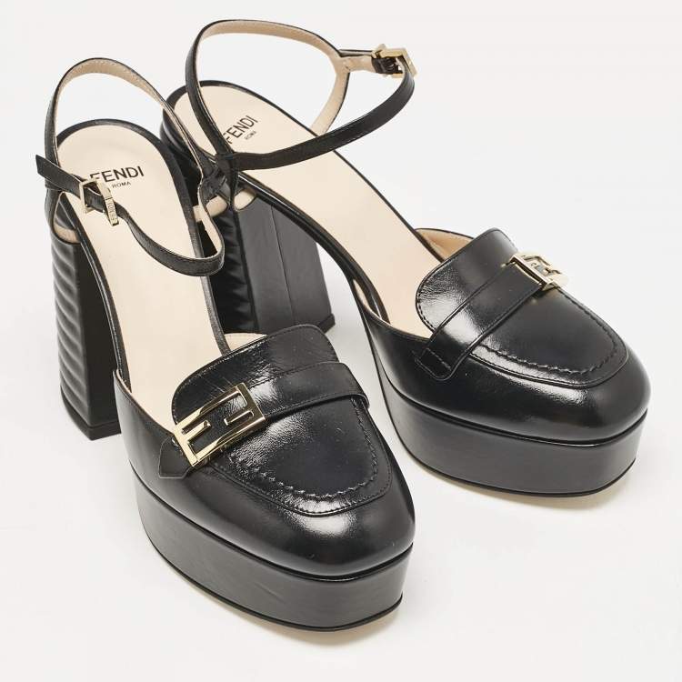 Pre Owned Fendi Black Leather Promenade Platform Sandals Size 37