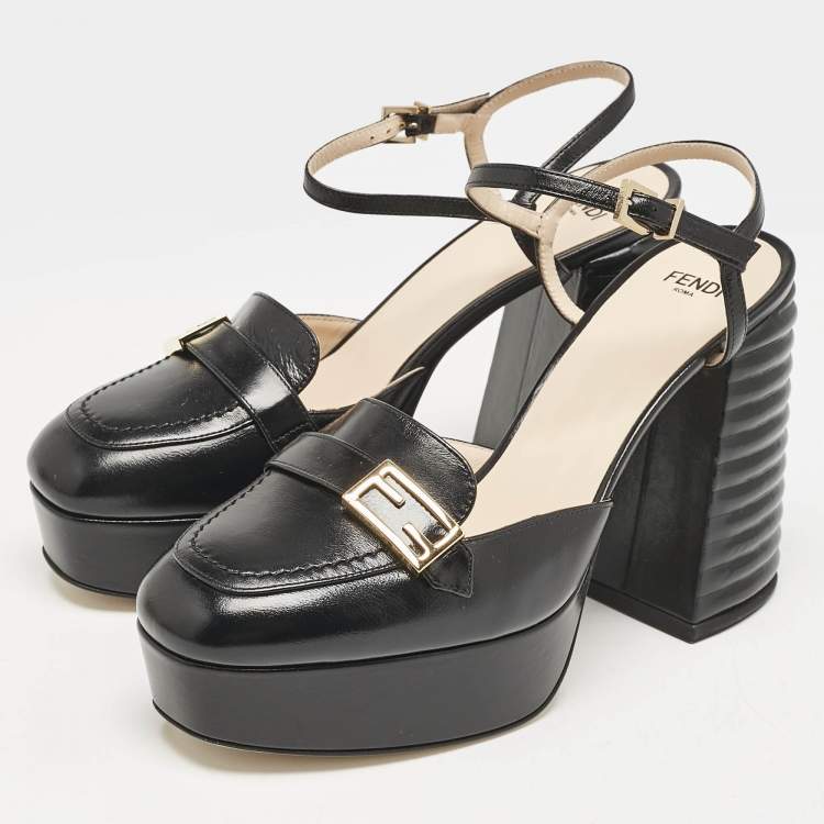 Pre Owned Fendi Black Leather Promenade Platform Sandals Size 37