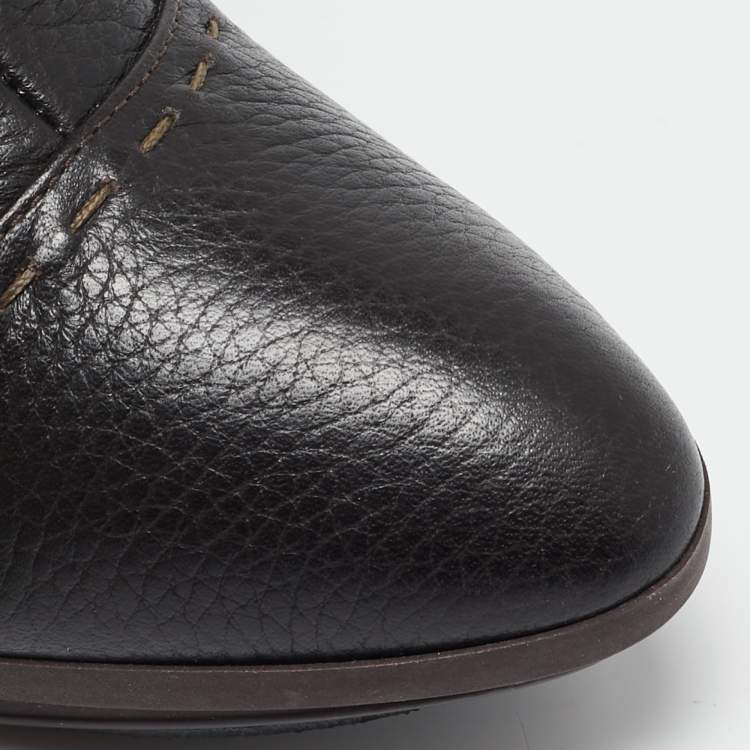 مملوكة مسبقًا Fendi Dark Brown Selleria Leather Zip Ankle Length Boots Size 35