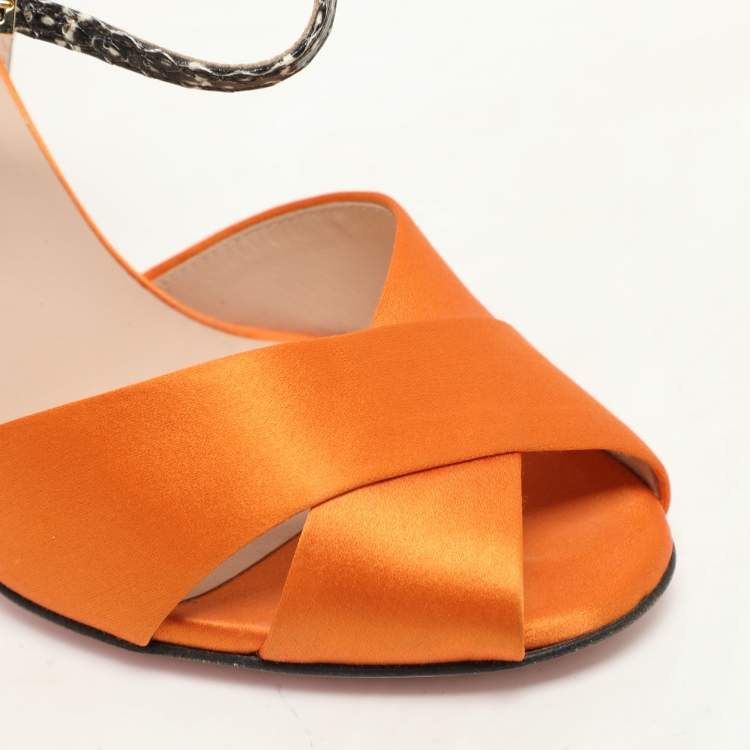 Pre Owned Fendi Multicolor Satin And Python Embossed Leather Criss Cross Ankle Strap Sandals Size 36