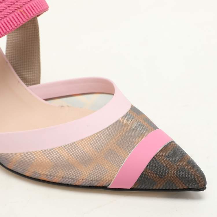 مملوكة مسبقًا Fendi Multicolor Mesh And Canvas Colibri Slingback Pumps  Size 37