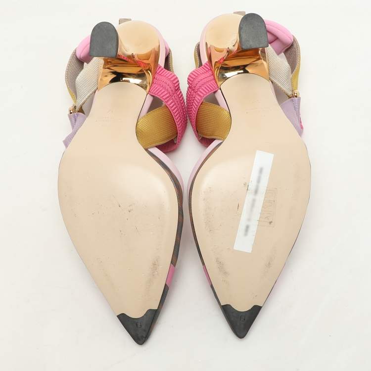 مملوكة مسبقًا Fendi Multicolor Mesh And Canvas Colibri Slingback Pumps  Size 37