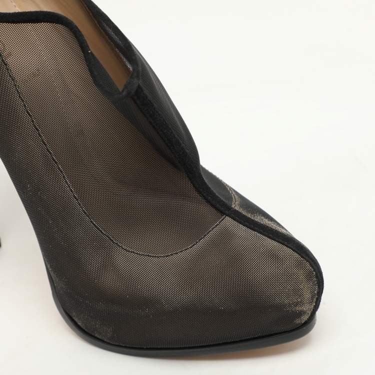 Pre Owned Fendi Black/Beige Mesh and Suede Platform Booties Size 37