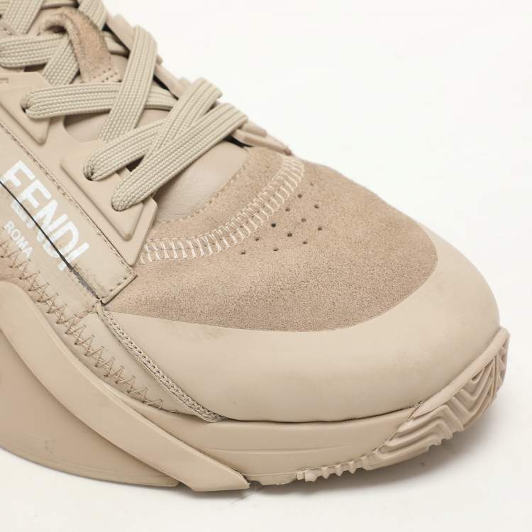 Pre Owned Fendi Beige Suede Flow Sneakers Size 37