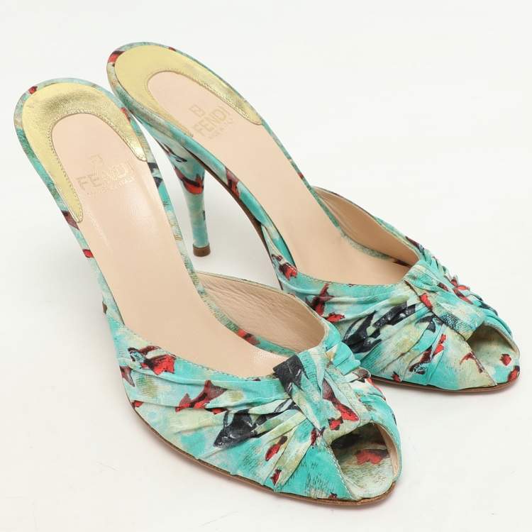 Pre Owned Fendi Multicolor Floral Printed Nylon Mules Size 39