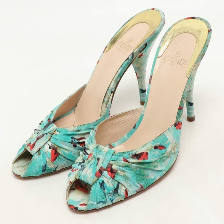 Pre Owned Fendi Multicolor Floral Printed Nylon Mules Size 39