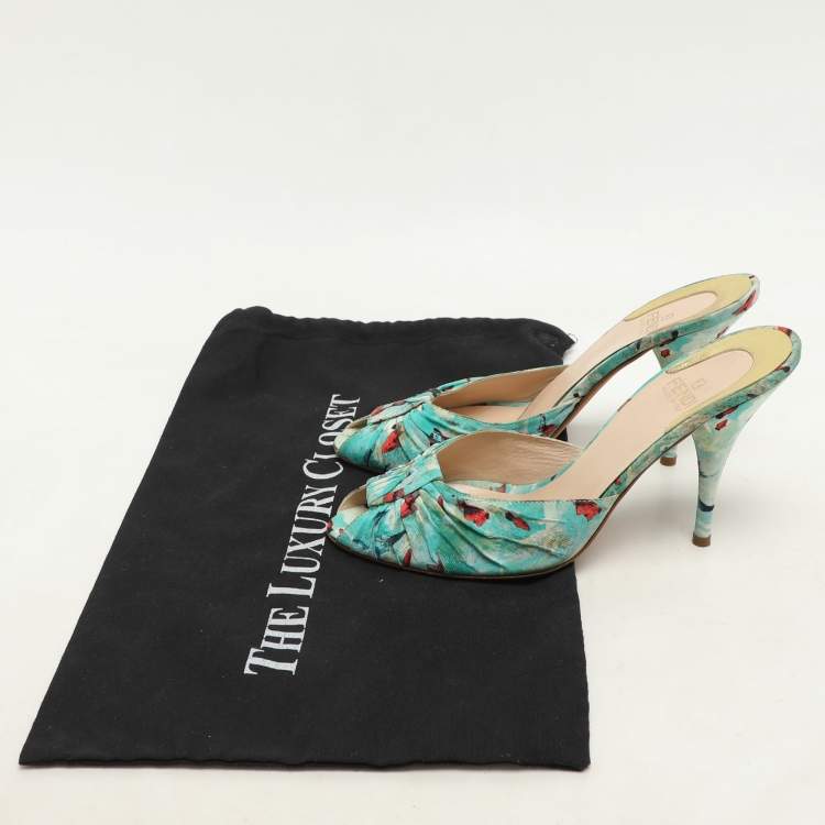 Pre Owned Fendi Multicolor Floral Printed Nylon Mules Size 39