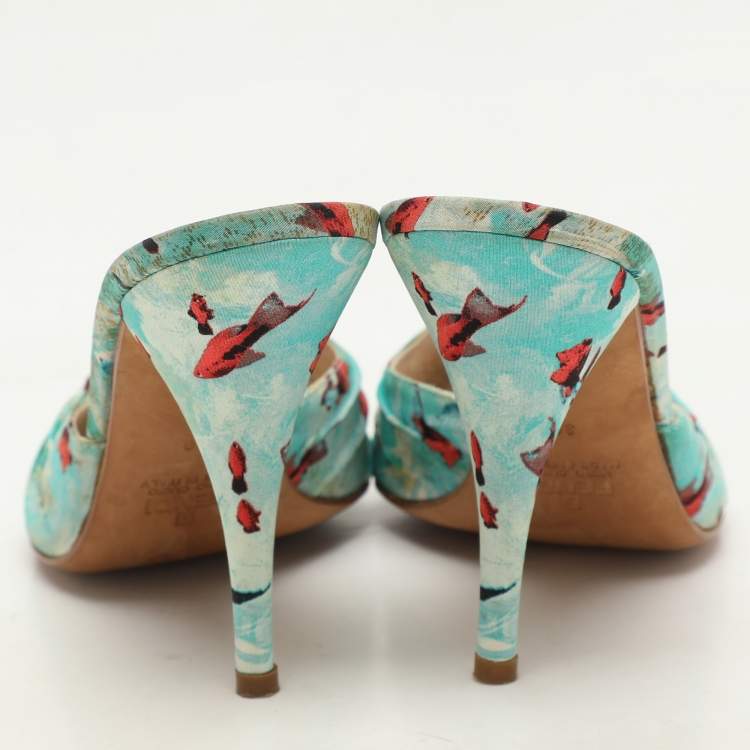 Pre Owned Fendi Multicolor Floral Printed Nylon Mules Size 39