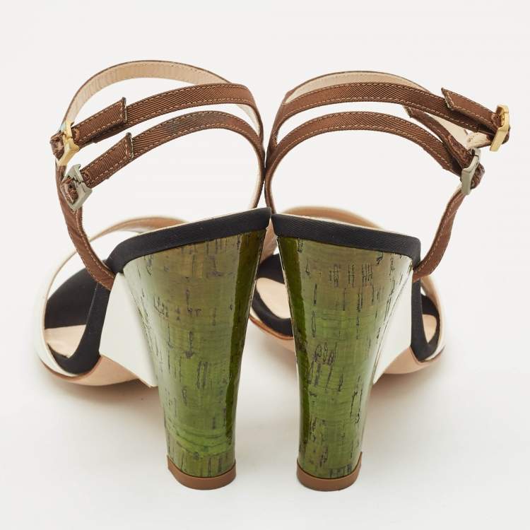 Pre Owned Fendi Multicolor Fabric and Leather Fantasia Ankle Strap Sandals Size 36