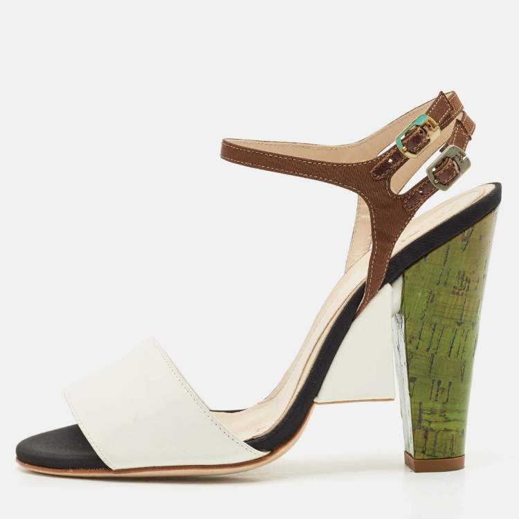 Pre Owned Fendi Multicolor Fabric and Leather Fantasia Ankle Strap Sandals Size 36