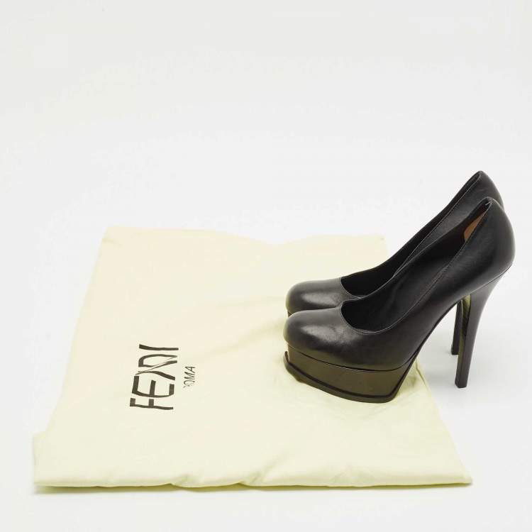 Pre Owned Fendi Black Leather Fendista Platform Pumps Size 39