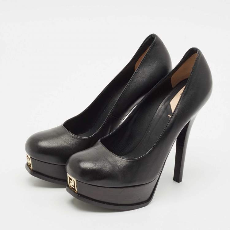 Pre Owned Fendi Black Leather Fendista Platform Pumps Size 39