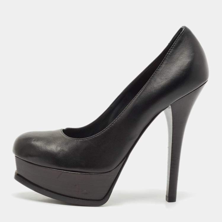Pre Owned Fendi Black Leather Fendista Platform Pumps Size 39