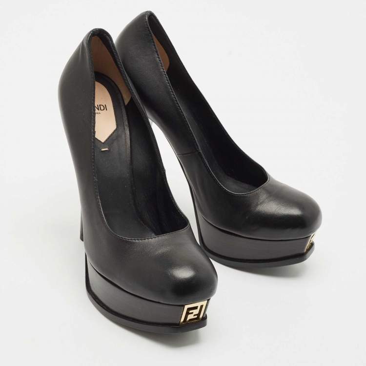 Pre Owned Fendi Black Leather Fendista Platform Pumps Size 39