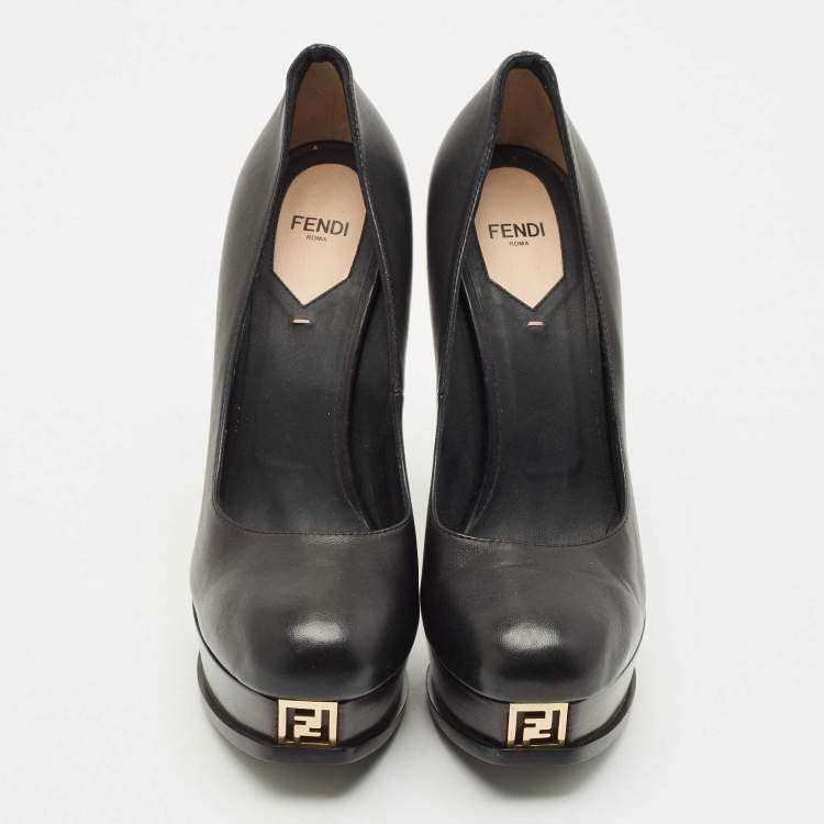 Pre Owned Fendi Black Leather Fendista Platform Pumps Size 39