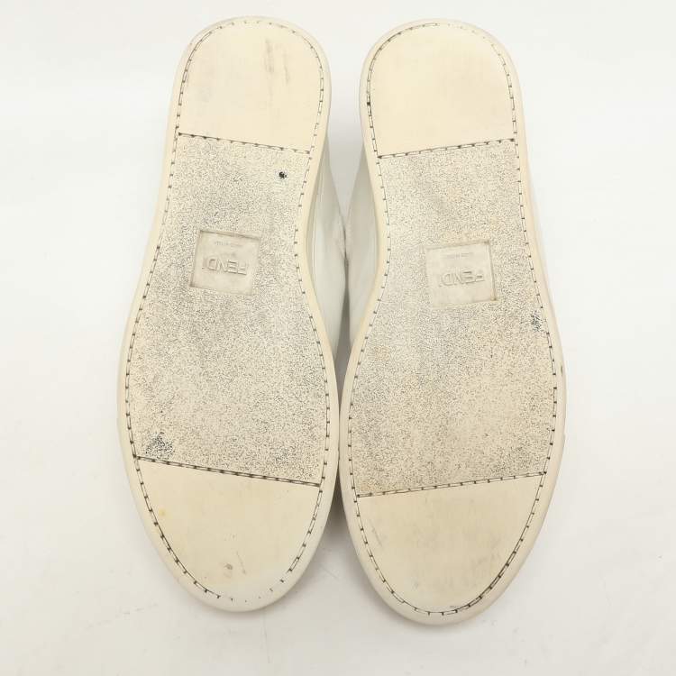 Pre Owned Fendi  Blue Leather Scalloped Logo Rockoko Slip On Sneakers Size 40